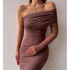Seductive Mesh Patchwork One-Shoulder Backless Dress