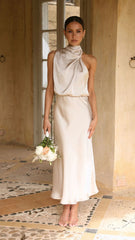 Elegant Satin Halterneck Dress