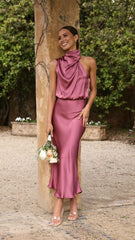 Elegant Satin Halterneck Dress