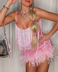 Feathered Elegance Fringe Dress
