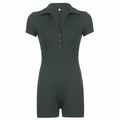Chic Ribbed Slim Fit Jumpsuit with Lapel and Button Details
