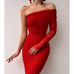Seductive Mesh Patchwork One-Shoulder Backless Dress