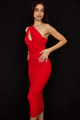 Elegant Pleated One-Shoulder Fishbone Hollow Long Dress