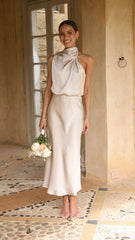 Elegant Satin Halterneck Dress
