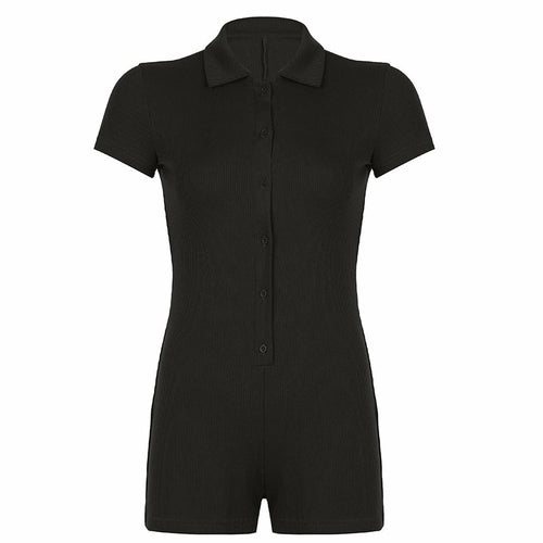 Chic Ribbed Slim Fit Jumpsuit with Lapel and Button Details