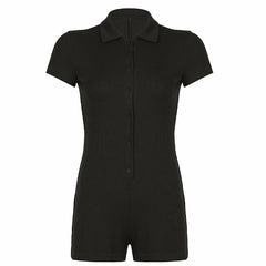 Chic Ribbed Slim Fit Jumpsuit with Lapel and Button Details