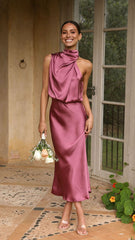 Elegant Satin Halterneck Dress