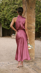 Elegant Satin Halterneck Dress