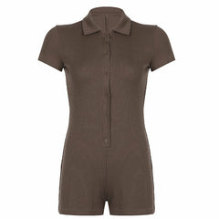 Chic Ribbed Slim Fit Jumpsuit with Lapel and Button Details