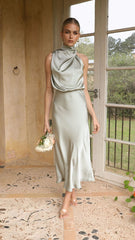 Elegant Satin Halterneck Dress