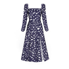Elegant Floral Square Neck Slit Dress
