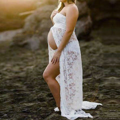 Sexy Maternity Dress - Strapless Lace Maxi