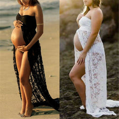 Sexy Maternity Dress - Strapless Lace Maxi
