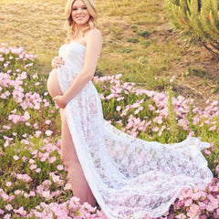 Sexy Maternity Dress - Strapless Lace Maxi