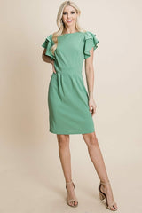 Casual Ruffle Sleeve Boat-Neck Sheath Bodycon Evening Party Cocktail