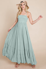 Bohemian Dream Pleated Backless Maxi Dress