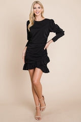 Elegant Ruched Frill Hem Mini Dress