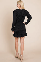 Elegant Ruched Frill Hem Mini Dress