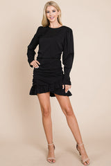 Elegant Ruched Frill Hem Mini Dress
