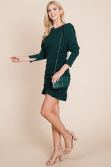 Elegant Ruched Frill Hem Mini Dress