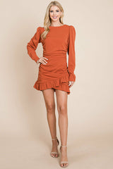 Elegant Ruched Frill Hem Mini Dress