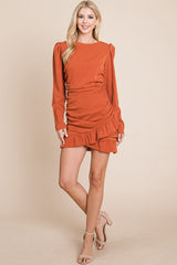 Elegant Ruched Frill Hem Mini Dress