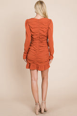 Elegant Ruched Frill Hem Mini Dress