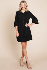 Elegant Ruffle Hem Linen Shirt Dress