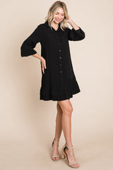 Elegant Ruffle Hem Linen Shirt Dress