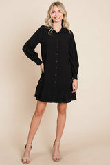 Elegant Ruffle Hem Linen Shirt Dress