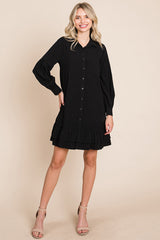 Elegant Ruffle Hem Linen Shirt Dress