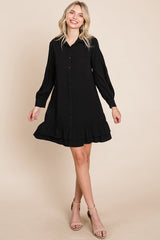 Elegant Ruffle Hem Linen Shirt Dress