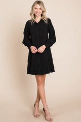 Elegant Ruffle Hem Linen Shirt Dress