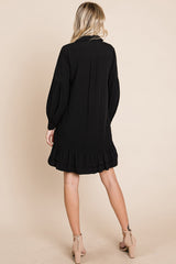 Elegant Ruffle Hem Linen Shirt Dress
