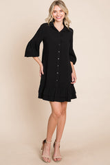 Elegant Ruffle Hem Linen Shirt Dress