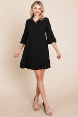 Elegant Ruffle Hem Linen Shirt Dress