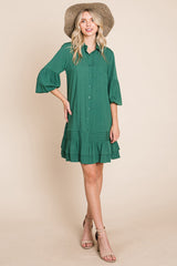 Elegant Ruffle Hem Linen Shirt Dress