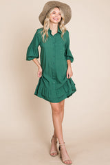 Elegant Ruffle Hem Linen Shirt Dress