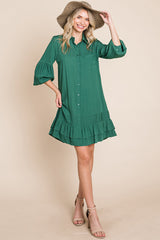 Elegant Ruffle Hem Linen Shirt Dress