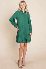 Elegant Ruffle Hem Linen Shirt Dress