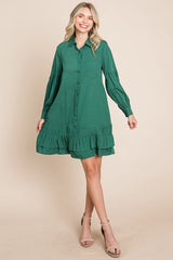Elegant Ruffle Hem Linen Shirt Dress