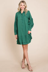 Elegant Ruffle Hem Linen Shirt Dress