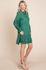 Elegant Ruffle Hem Linen Shirt Dress