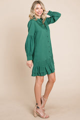 Elegant Ruffle Hem Linen Shirt Dress