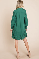 Elegant Ruffle Hem Linen Shirt Dress