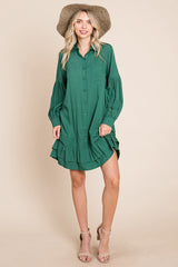 Elegant Ruffle Hem Linen Shirt Dress