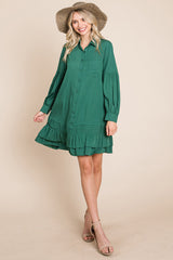 Elegant Ruffle Hem Linen Shirt Dress
