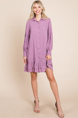 Elegant Ruffle Hem Linen Shirt Dress