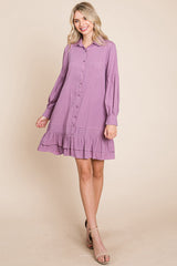 Elegant Ruffle Hem Linen Shirt Dress