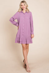 Elegant Ruffle Hem Linen Shirt Dress